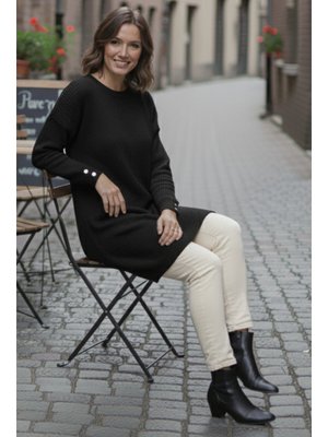 Benguen Siyah Kolu Düğmeli Triko Kazak