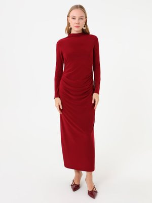 Refka Bordo Drapeli Detaylı Elbise