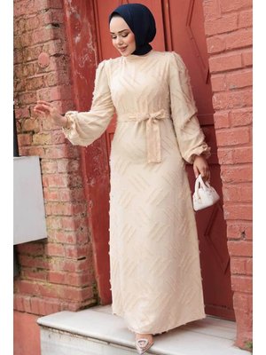 Neva Style Desenli Bej Elbise 5298bej