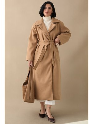 InStyle Astarlı Gizli Patlı Kuşaklı Camel Kaşe Kaban