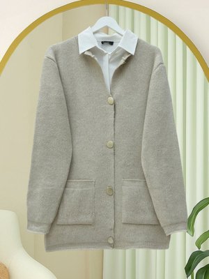 Podyumplus Taş Önü Düğmeli Çift Cepli Yumoş Triko Hırka