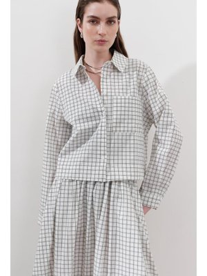 MANUKA Ekru Desenli Poplin Gömlek