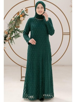 MODAVİKİ Taş İşleme Detaylı Simli Abiye Zümrüt