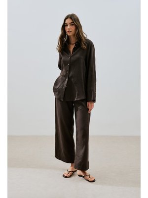 MANUKA Acı Kahve Keten Geniş Manşetli Gömlek