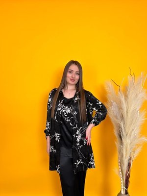 De White`s Siyah Büyük Beden Lü Bluzlu Pantolonlu Ceketli Takım