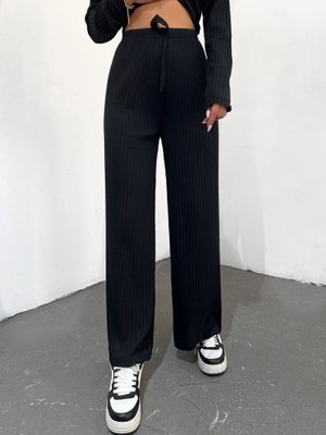 Podyumplus Siyah Bağcık Detaylı Salaş Fitilli Pantolon