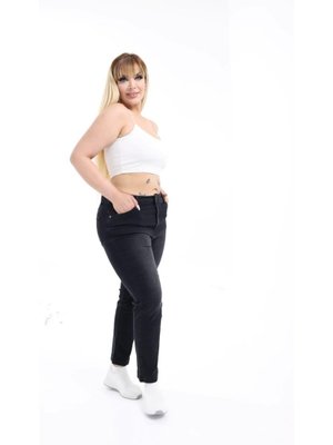 IŞŞIL Büyük Beden Bilek Boy Esnek Kot Pantolon Füme