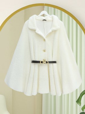 Podyumplus Beyaz Gold Düğme Detay Kemerli Alcantara Panço