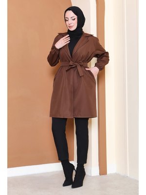 Tofisa Kahve Kuşaklı Kolu Lastikli Miranda Trençkot