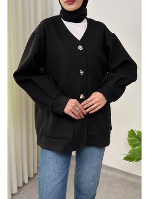 Salih Çelebi Siyah V Yaka Kaşe Ceket