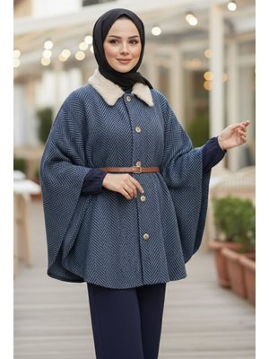 Tofisa İndigo Indıgo Zikzak Desenli Kemerli Pamço