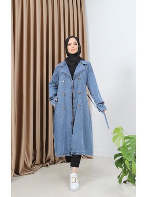 Pamuk Butik Kruvaze Yaka Kemerli Kot Trençkot