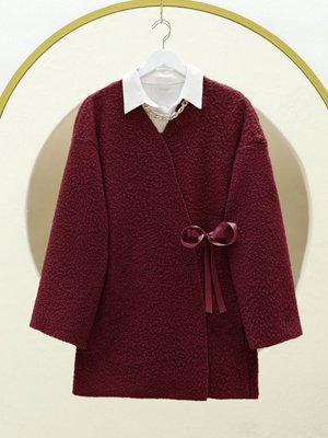 Podyumplus Bordo Yandan Bağlamalı Buklet Kimono