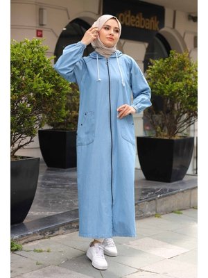 Pamuk Butik Cepli Omuzdan Taş Detaylı Kapüşonlu Kot Kap