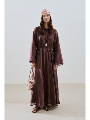 MANUKA Bordo Beli Ayarlamalı Uzun Elbise