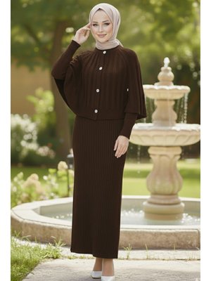 Benguen Kahverengi Bolerolu Triko Elbise