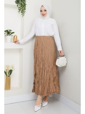 Pamuk Butik Beli Lastikli Kırışık Etek