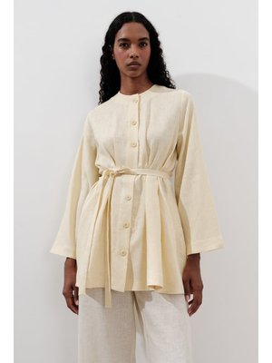 MANUKA Sarı Keten Pensli Tunik