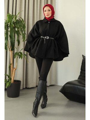Tofisa Sıyah Siyah Kemerli Buklet Panço