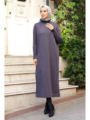 Pamuk Butik Merserize Yakası Taş Detaylı Fırfırlı Triko Elbise