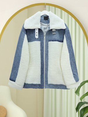 Podyumplus Beyaz Kot Detaylı Astarlı Cepli Peluş Mont