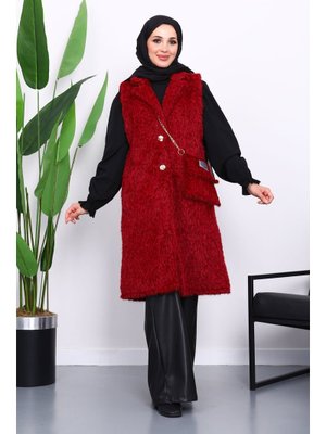 İmaj Butik Bordo Çanta Hadiyeli Angora Pelüş Kürk Yelek