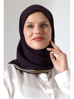 İhvanonline Mürdüm Biyeli Bürümcük Düz Şifon Eşarp