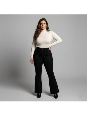 IŞŞIL Büyük Beden İspanyol Paça Esnek Kot Pantolon Siyah