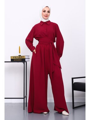 İmaj Butik Bordo Bel Lastikli Tulum