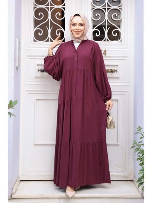 Neva Style Kat Piliseli Mürdüm Elbise 20612mu