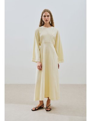 MANUKA Sarı Dokulu Şerit Detaylı Elbise