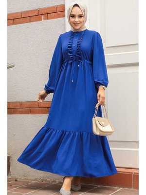 Neva Style Fırfır Detaylı Sax Mavisi Elbise 6731sx