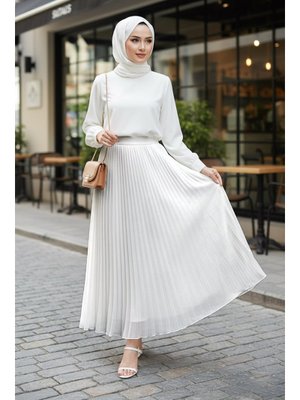 Neva Style Pileli Beyaz Etek 92161b