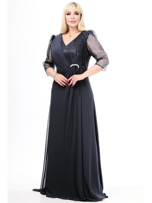 Ladies First Büyük Beden Siyah Uzun Abiye Elbise