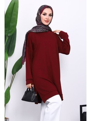 İmaj Butik Bordo Bisiklet Yaka Modal Tunik