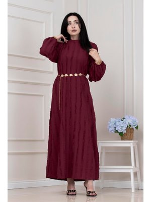 Sevitli Bordo Fırfır Detaylı Rüya Elbise
