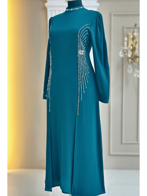 Amine Hüma Petrol Duru Abiye Elbise