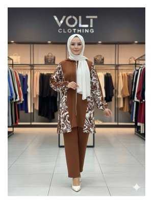 Volt Clothing Kahverengi Ön Detay Desenli İkili Takım