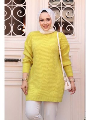 Neva Style Asidik Sarı Triko Kazak Tunik 7852asr