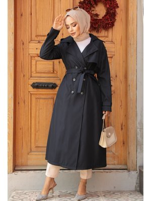 Neva Style Düğmeli Lacivert Trençkot 5949l