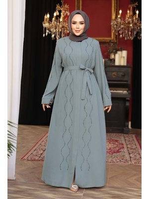 Neva Style Boncuk İşlemeli Mint Abaya 29117mınt