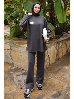 İmaj Butik Antrasit Armalı Tunik Pantolonlu Takım
