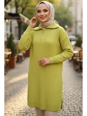 Neva Style Fitilli Açık Sarı Triko Kazak Tunik 85521asr