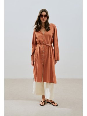 MANUKA Tarçın Dokulu Düğmeli Uzun Tunik