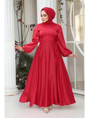 Neva Style Balon Kol Kırmızı Saten 61501k