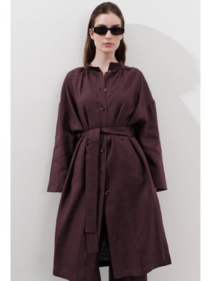 MANUKA Mürdüm Keten Kemerli Uzun Tunik