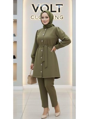 Volt Clothing Haki Metal Düğmeli Scuba Pantolonlu İkili Takım
