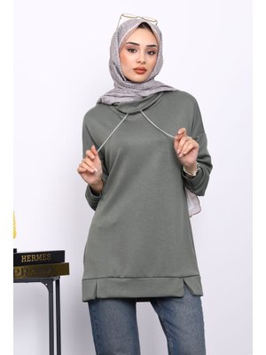 İmaj Butik Haki Yaka Detaylı Modal Tunik