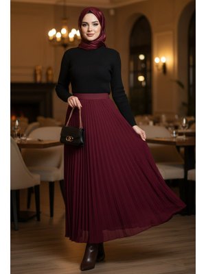 Neva Style Pileli Bordo Etek 92161br