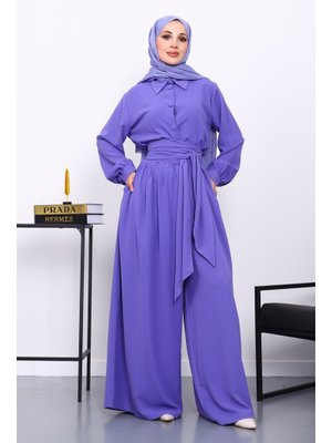 İmaj Butik Lila Bel Lastikli Tulum